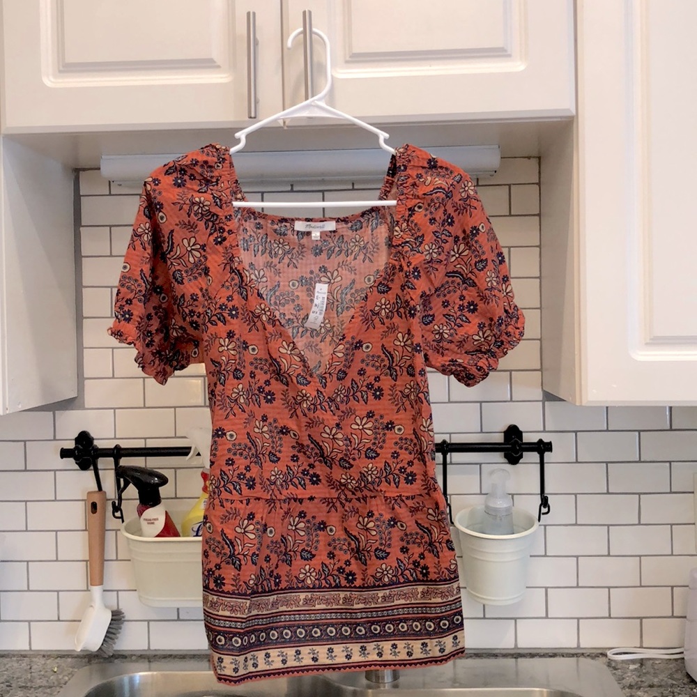 Madewell Puff Sleeve Peplum in Cavoli Floral